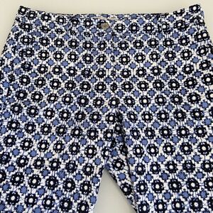 Michael Kors Women's Blue White Geometric Print Chino Straight Leg Dress Pants 8